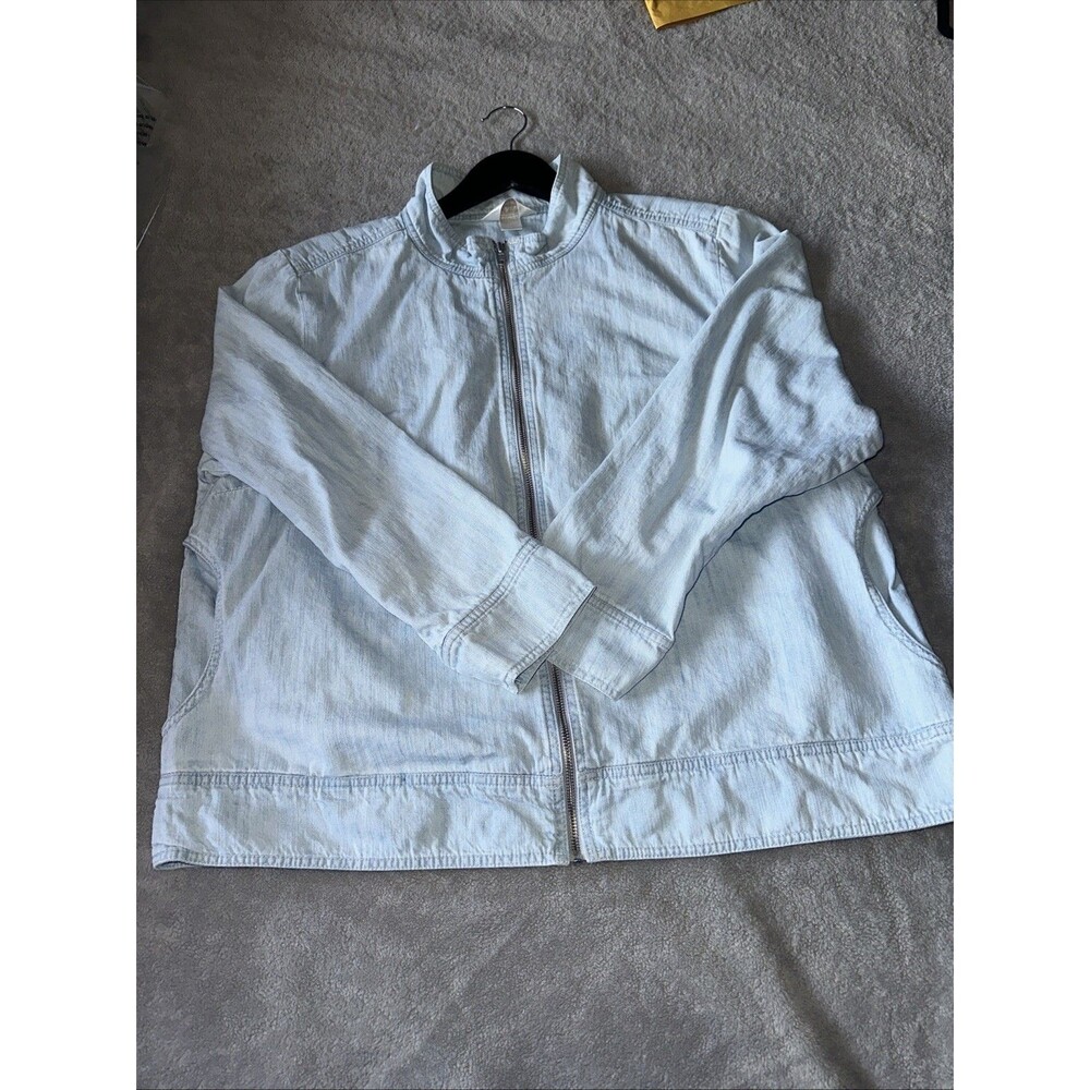 CJ Banks Womens Full Zip Denim  Lightweight Jacket Long Sleeve Lightwash 1X Vtg